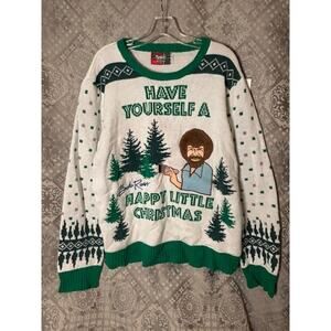 Ugly Christmas Sweater Happy Little Christmas Bob Ross Men's XL Xmas Holiday